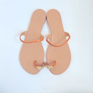 Giuseppe Zannoti Pumpkin Orange Patent Leather rhinestone toe ring sandals EU 39